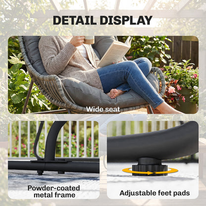 Rattan Armchair with Thick Cushion, Steel Frame Polyrattan Outdoor Armchair, Wicker Chair up to 265 lb, Garden Chair for Patio Balcony Terrace - Dark Gray