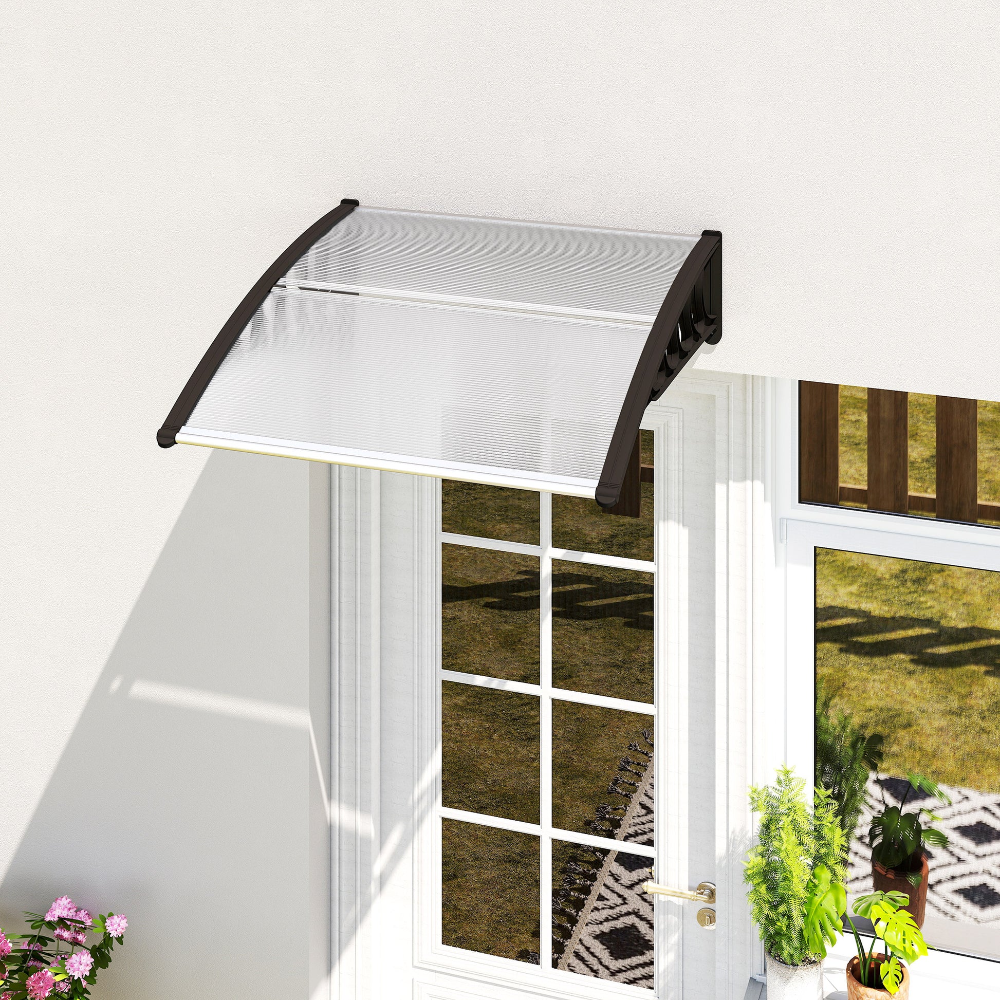 Lean-To Canopy Awning for Front Door 103 x 96.5 x 27 cm Cover with UV Protection, Rain Protection Sun Protection for Outdoor Aluminum Transparent
