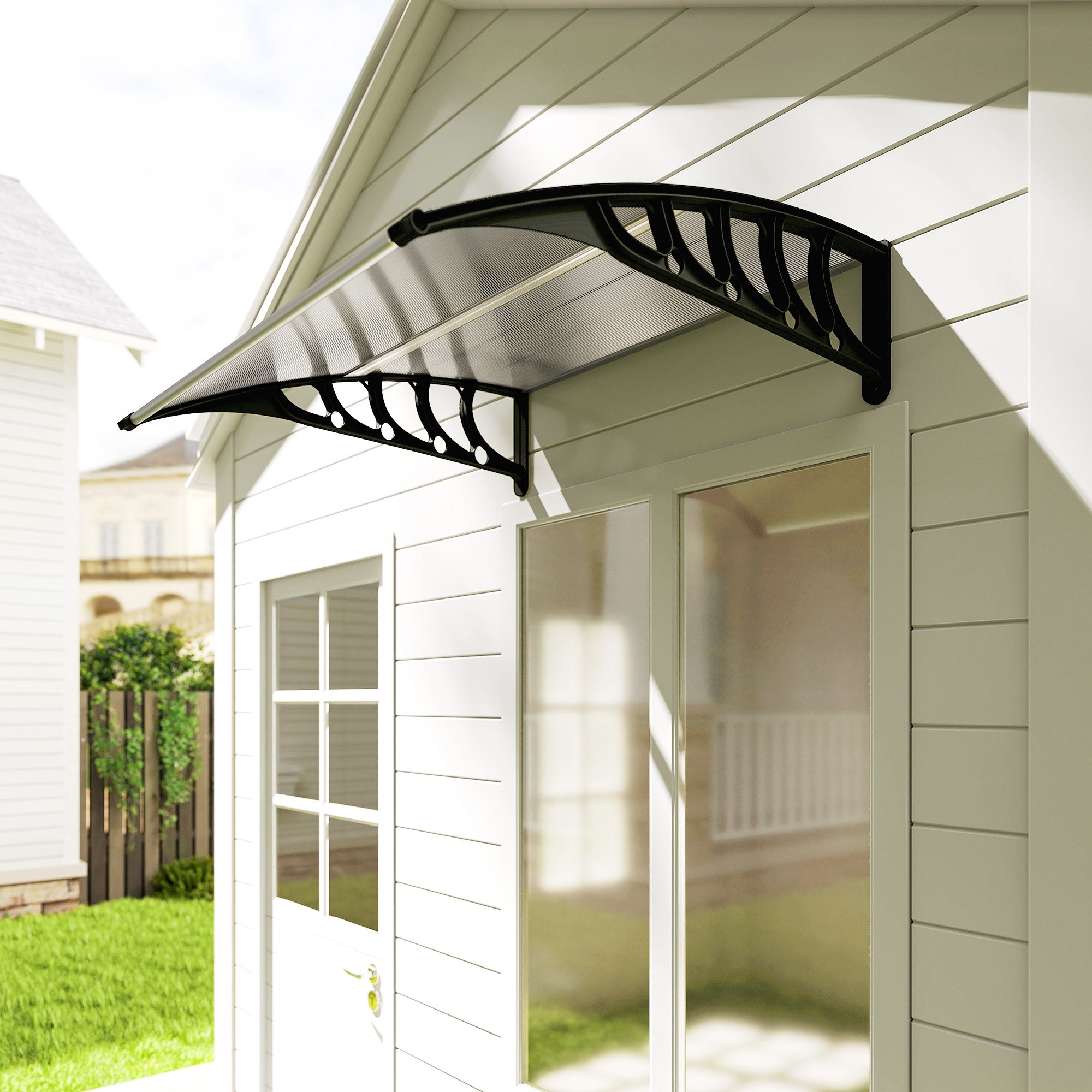 Lean-To Canopy Awning for Front Door 103 x 96.5 x 27 cm Cover with UV Protection, Rain Protection Sun Protection for Outdoor Aluminum Transparent