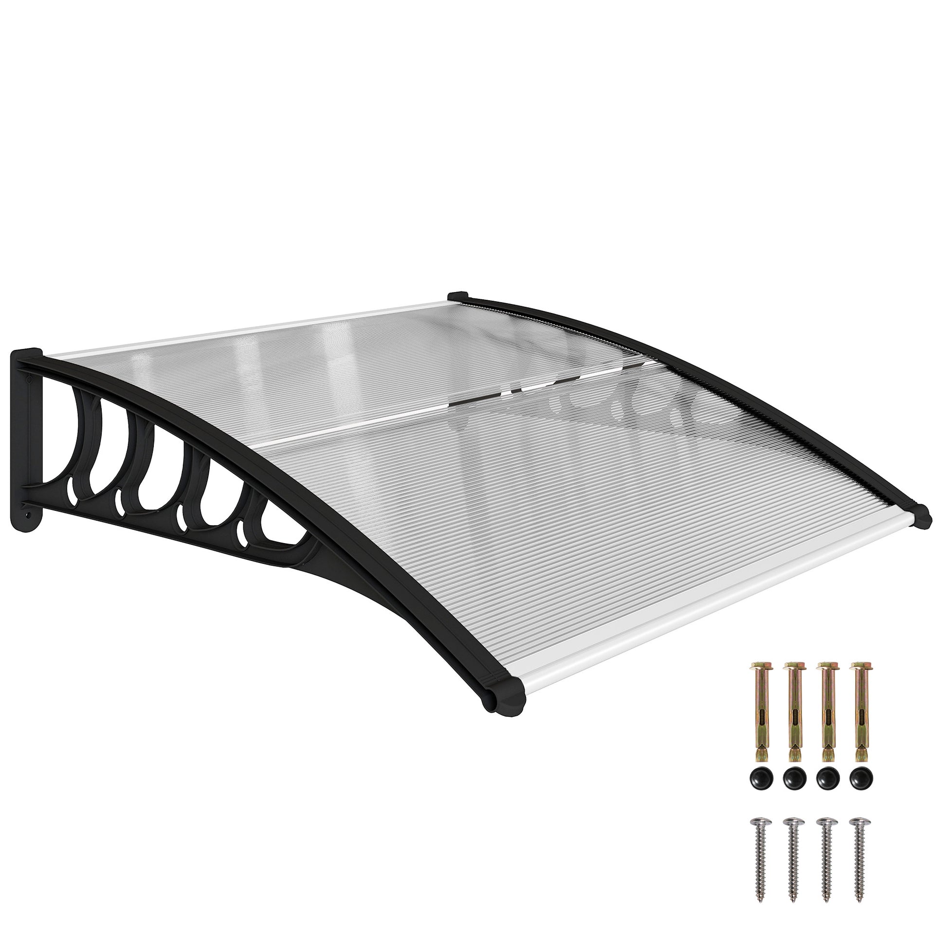 Lean-To Canopy Awning for Front Door 103 x 96.5 x 27 cm Cover with UV Protection, Rain Protection Sun Protection for Outdoor Aluminum Transparent