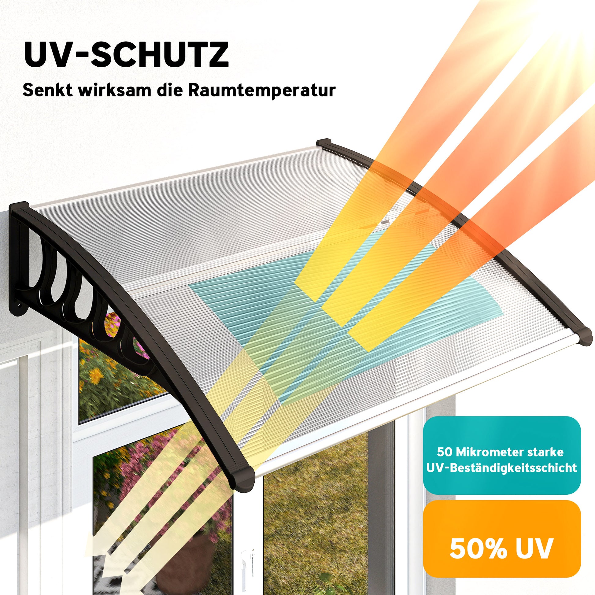 Lean-To Canopy Awning for Front Door 103 x 96.5 x 27 cm Cover with UV Protection, Rain Protection Sun Protection for Outdoor Aluminum Transparent