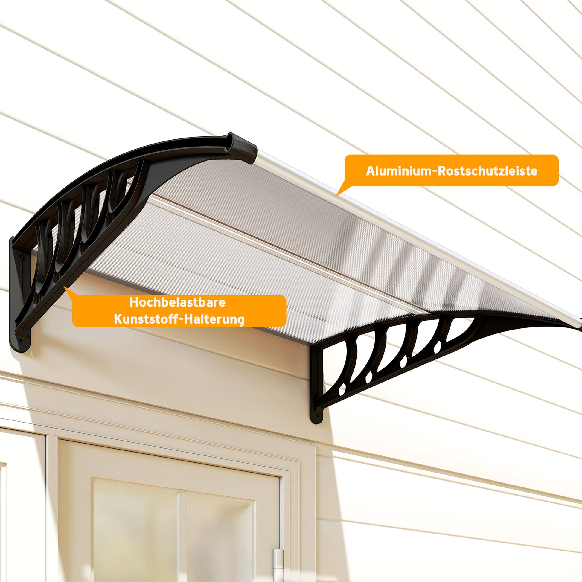 Lean-To Canopy Awning for Front Door 103 x 96.5 x 27 cm Cover with UV Protection, Rain Protection Sun Protection for Outdoor Aluminum Transparent