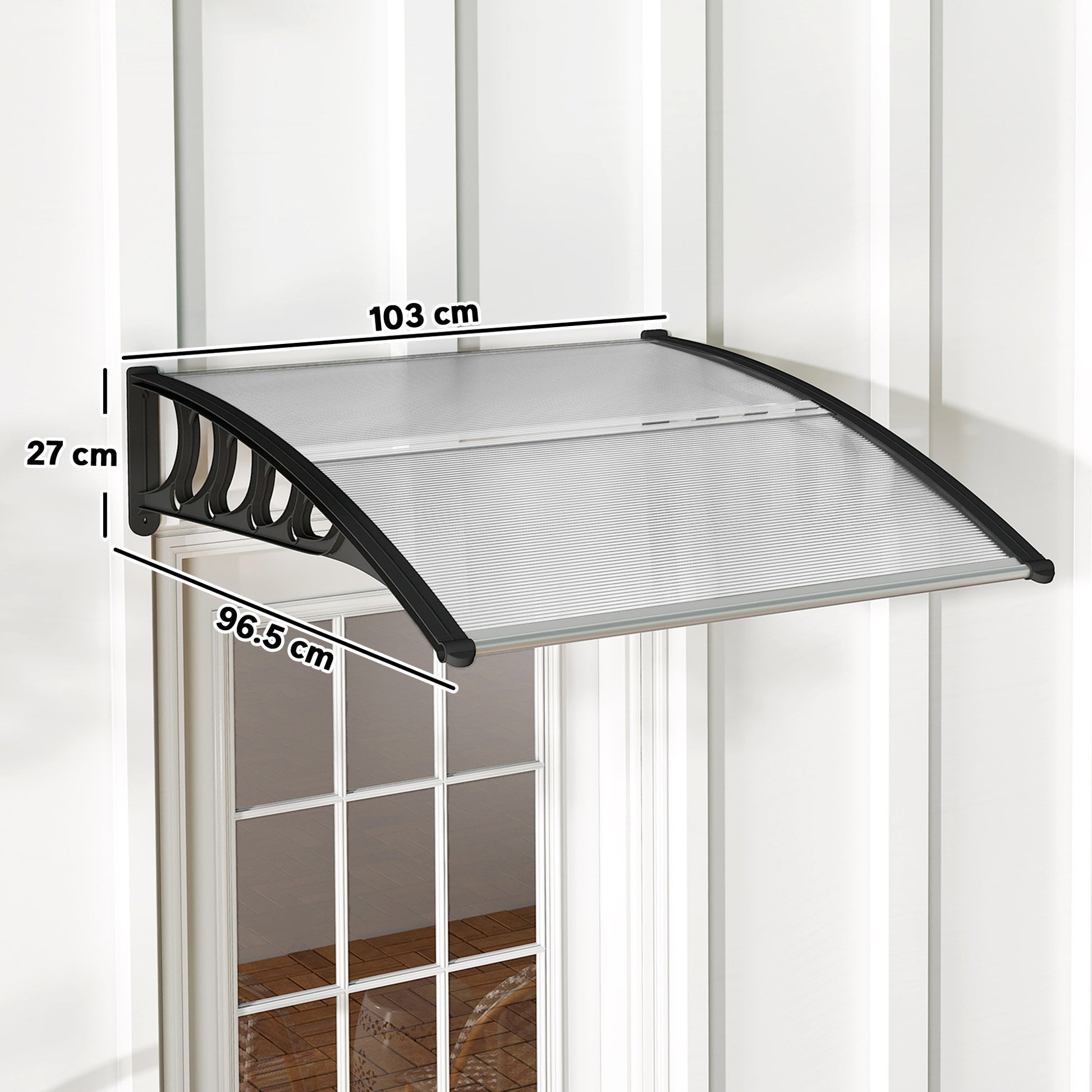 Lean-To Canopy Awning for Front Door 103 x 96.5 x 27 cm Cover with UV Protection, Rain Protection Sun Protection for Outdoor Aluminum Transparent