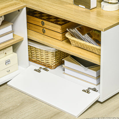 Corner TV Stand Television Stand up to 40 inches with Light Wood and White Storage