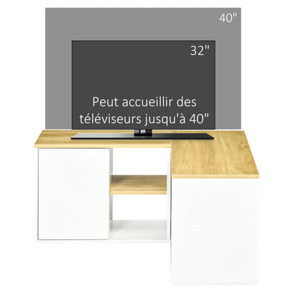 Corner TV Stand Television Stand up to 40 inches with Light Wood and White Storage