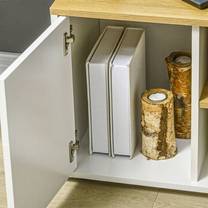 Corner TV Stand Television Stand up to 40 inches with Light Wood and White Storage