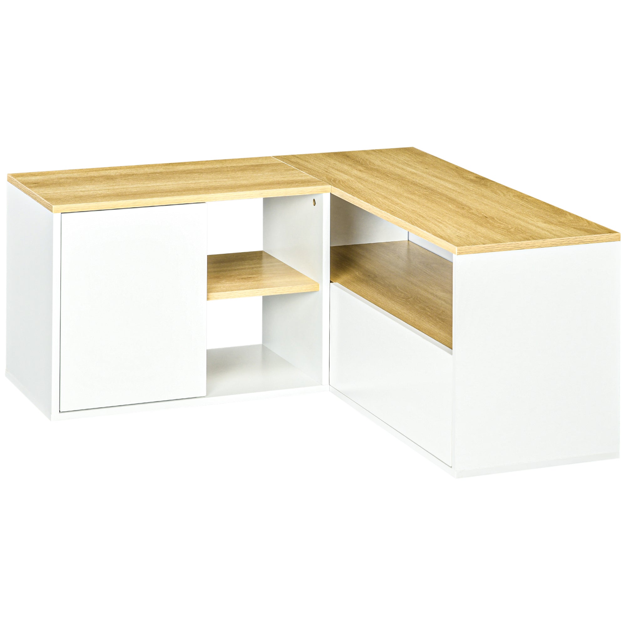 Corner TV Stand Television Stand up to 40 inches with Light Wood and White Storage