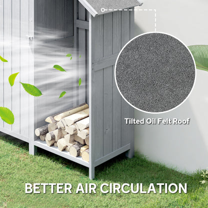 Weather-Resistant Spruce Wood Garden Storage Cabinet with Asphalt Roof and Shelves, Gray — 129 x 51.5 x 180 cm (50.8 x 20.3 x 70.9 in)