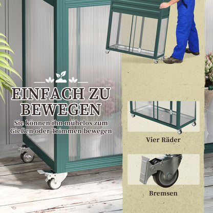 Raised Garden Bed with Trellis, Flower Box with Wheels, Planting Bed with Storage Shelf for Patio, Balcony, Galvanized Steel, Green, 85 x 40 x 135 cm