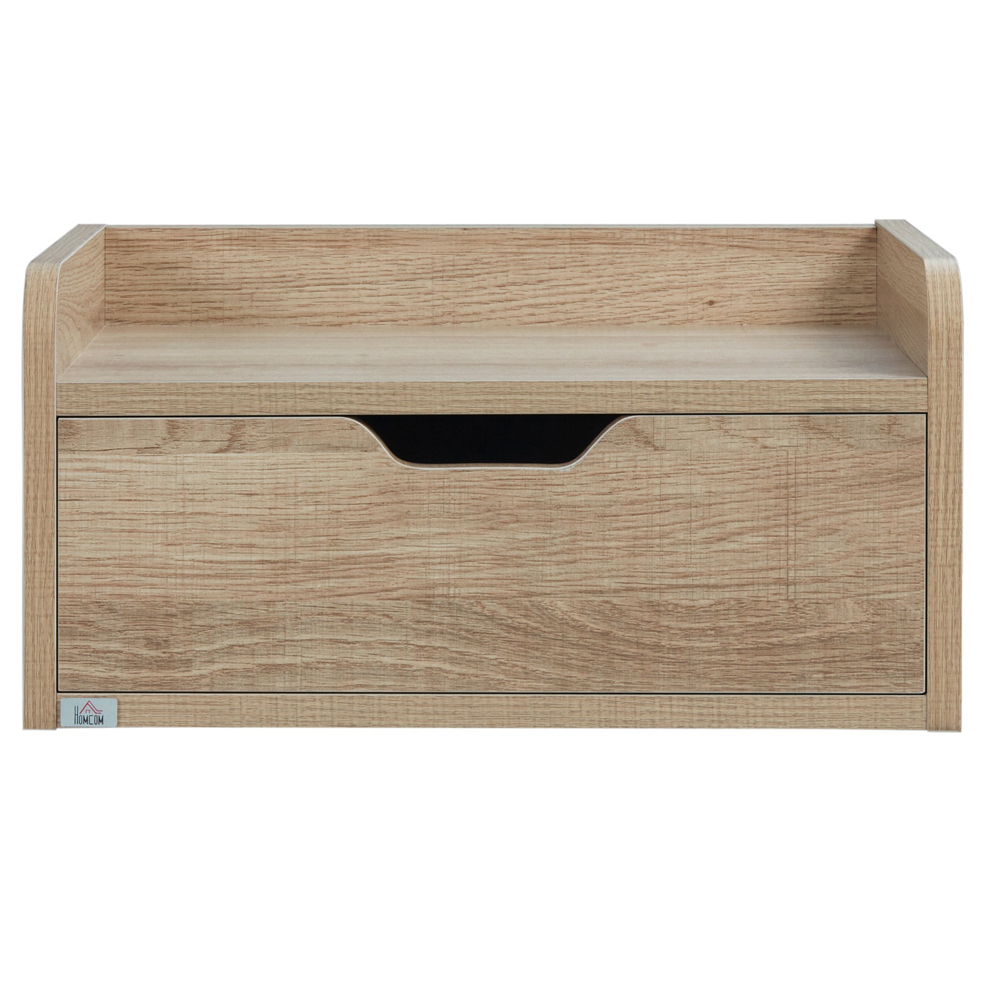 Set of 2 Wall-Mounted Bedside Tables Nightstands - Sliding Drawer, Shelf - Natural Particle Board 40W x 30D x 19.5H cm