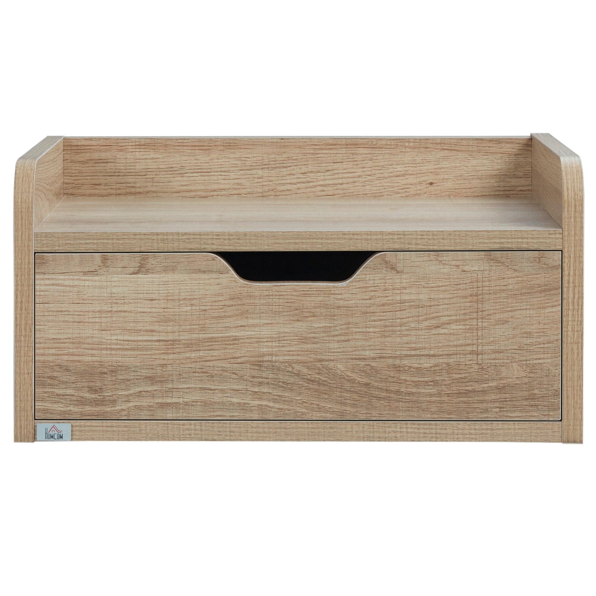 Set of 2 Wall-Mounted Bedside Tables Nightstands - Sliding Drawer, Shelf - Natural Particle Board 40W x 30D x 19.5H cm