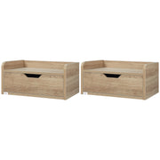Set of 2 Wall-Mounted Bedside Tables Nightstands - Sliding Drawer, Shelf - Natural Particle Board 40W x 30D x 19.5H cm