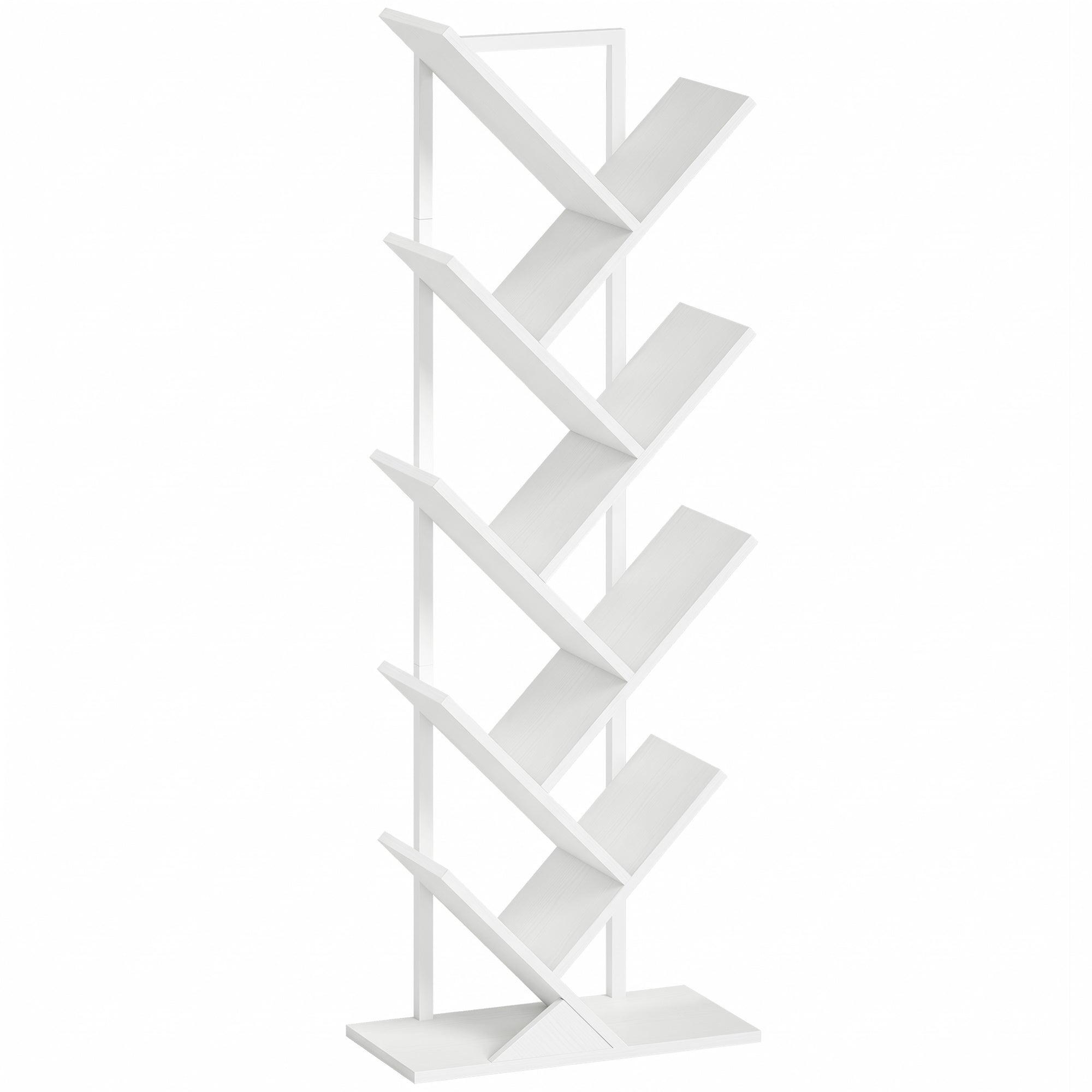 Tree-Shaped 9-Tier Slim Bookshelf, Corner/Storage Shelf for CDs, DVDs, Vinyl, Living Room, Bedroom, Office, White