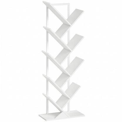 Tree-Shaped 9-Tier Slim Bookshelf, Corner/Storage Shelf for CDs, DVDs, Vinyl, Living Room, Bedroom, Office, White