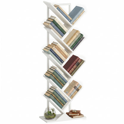Tree-Shaped 9-Tier Slim Bookshelf, Corner/Storage Shelf for CDs, DVDs, Vinyl, Living Room, Bedroom, Office, White