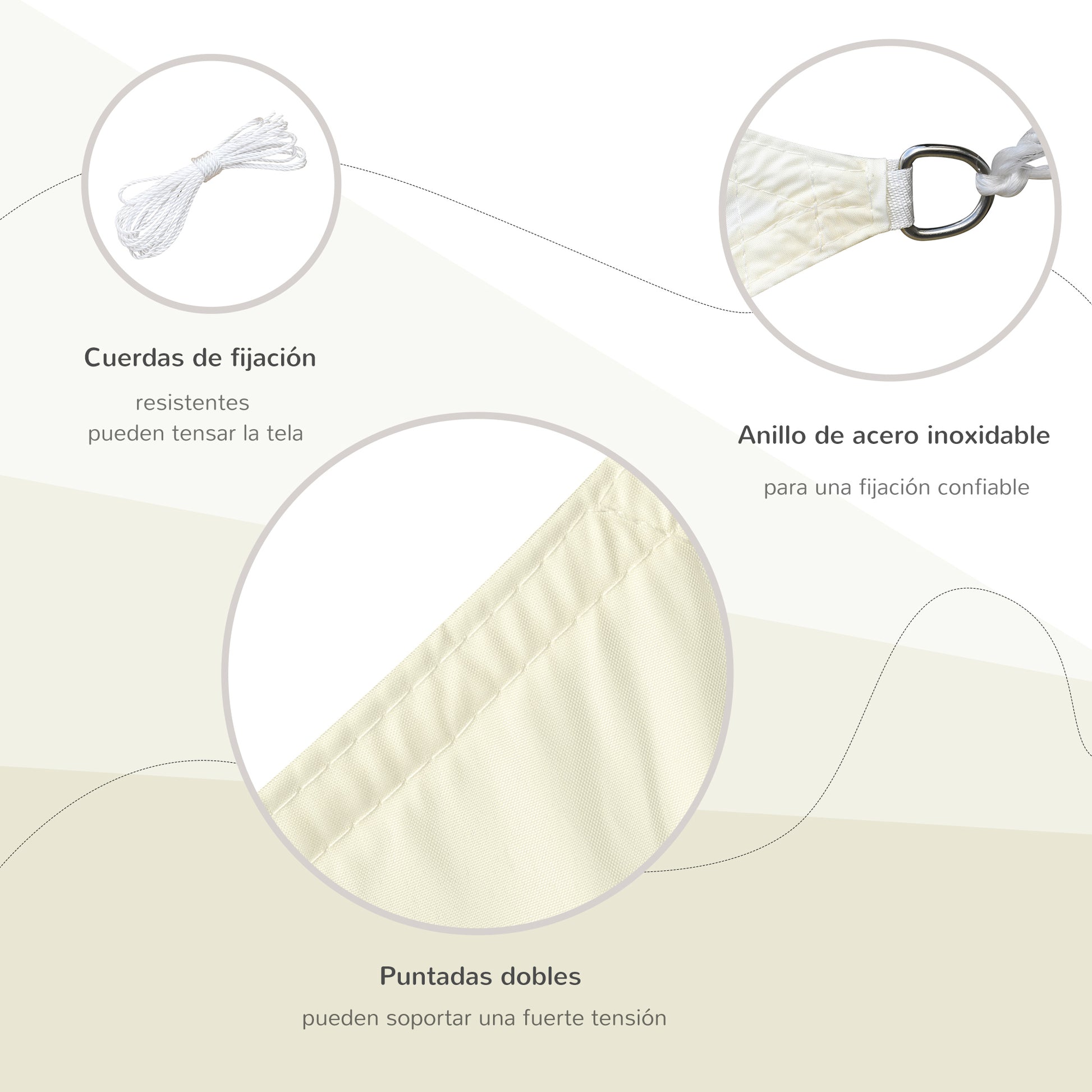 Square Sun Shade Sail 3x3 m Polyester Terrace Awning with Stainless Steel Ring and Ropes for Garden Patio Cream