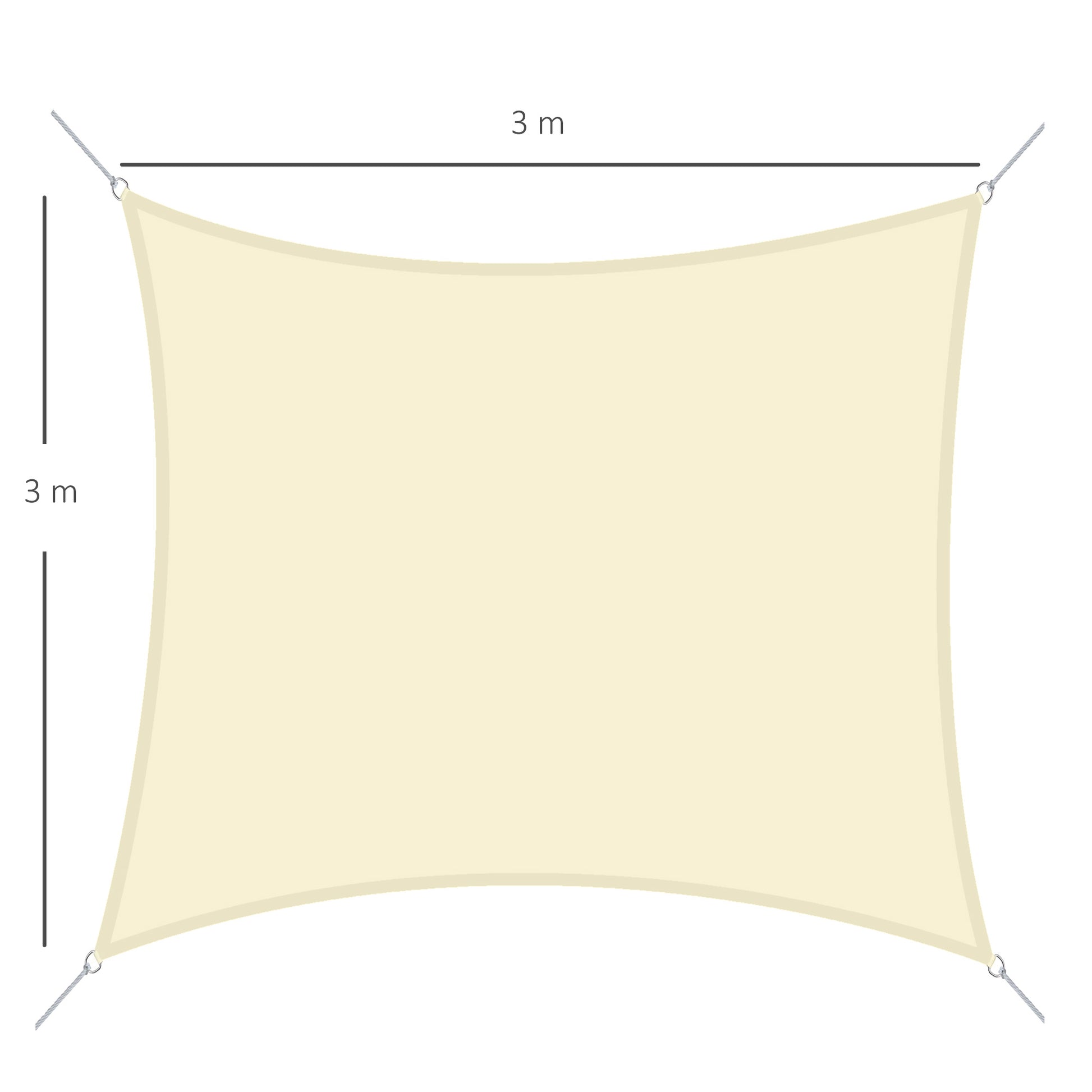 Square Sun Shade Sail 3x3 m Polyester Terrace Awning with Stainless Steel Ring and Ropes for Garden Patio Cream