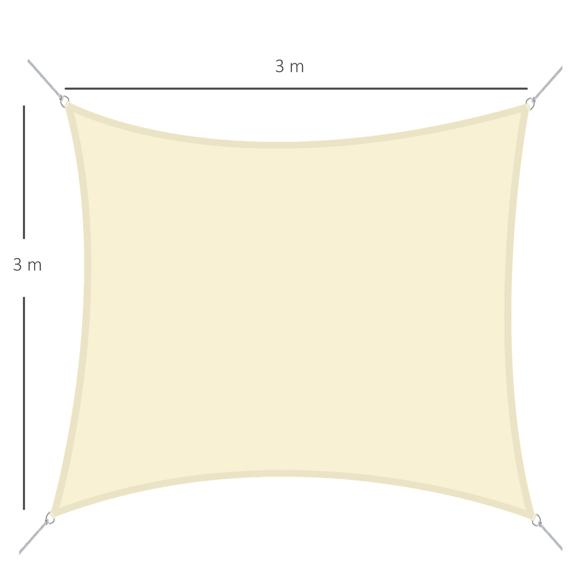 Square Sun Shade Sail 3x3 m Polyester Terrace Awning with Stainless Steel Ring and Ropes for Garden Patio Cream