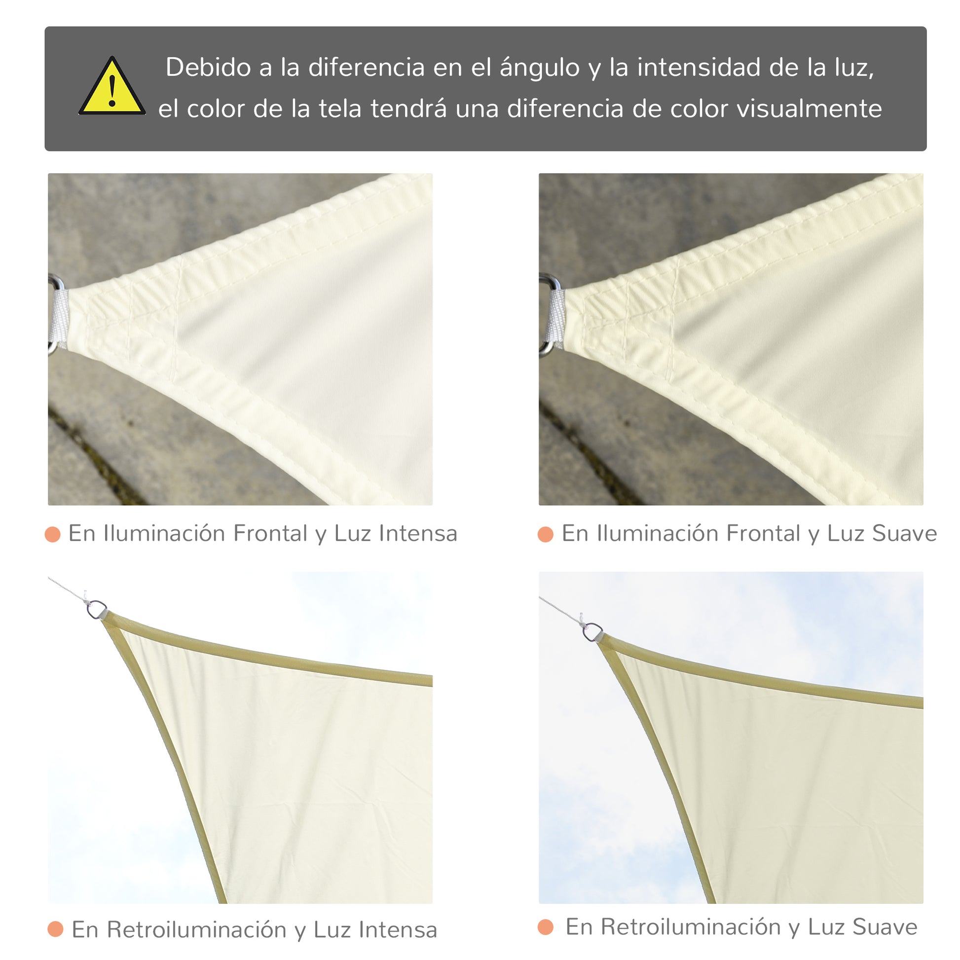 Square Sun Shade Sail 3x3 m Polyester Terrace Awning with Stainless Steel Ring and Ropes for Garden Patio Cream
