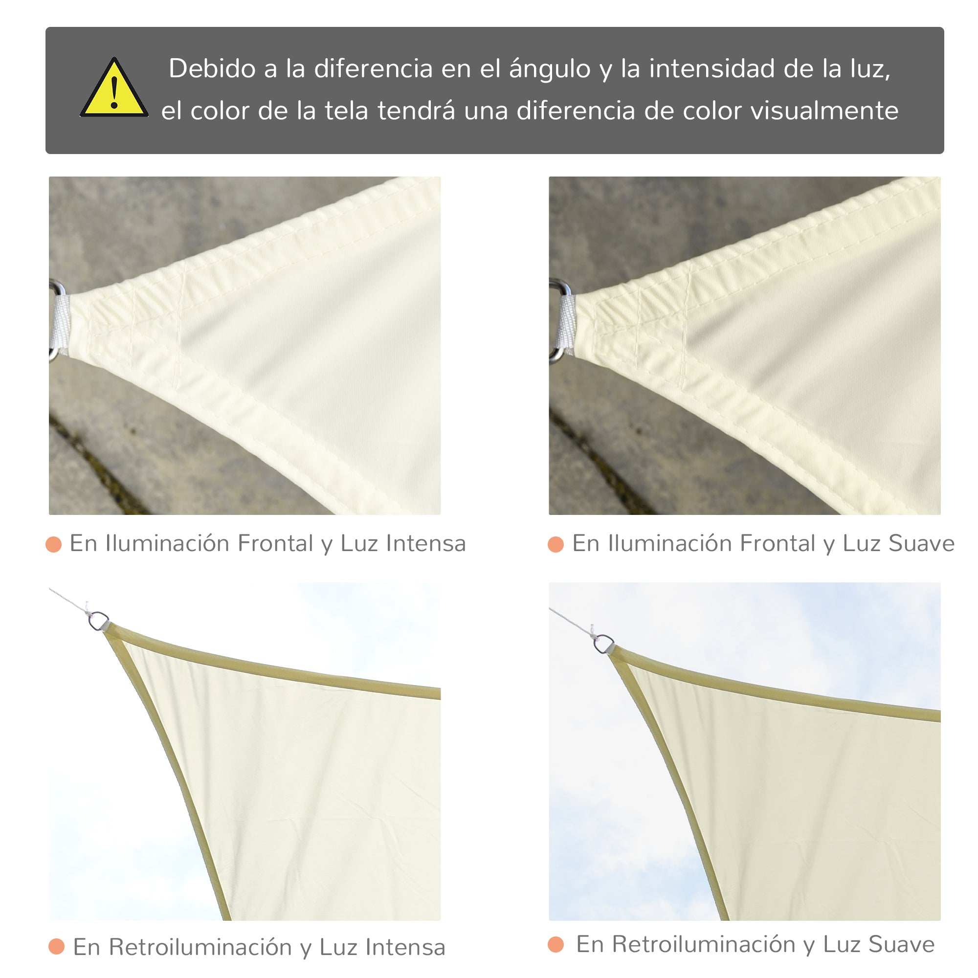 Square Sun Shade Sail 3x3 m Polyester Terrace Awning with Stainless Steel Ring and Ropes for Garden Patio Cream