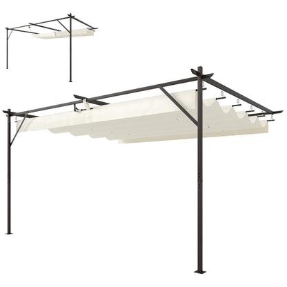 4 x 3 m (approx. 13 x 9.8 ft) Wall-Mounted Garden Pergola with Retractable Roof, UPF30+ Protection, Drainage Holes & Metal Frame — Cream