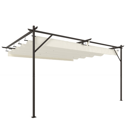 4 x 3 m (approx. 13 x 9.8 ft) Wall-Mounted Garden Pergola with Retractable Roof, UPF30+ Protection, Drainage Holes & Metal Frame — Cream