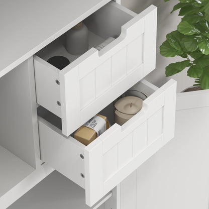 Bathroom Column, Modern High Bathroom Storage Cabinet with Glass Doors, Cupboards, Drawers and Adjustable Shelves, Bathroom Cabinet, Kitchen, Living Room, 60 x 30 x 170 cm, White