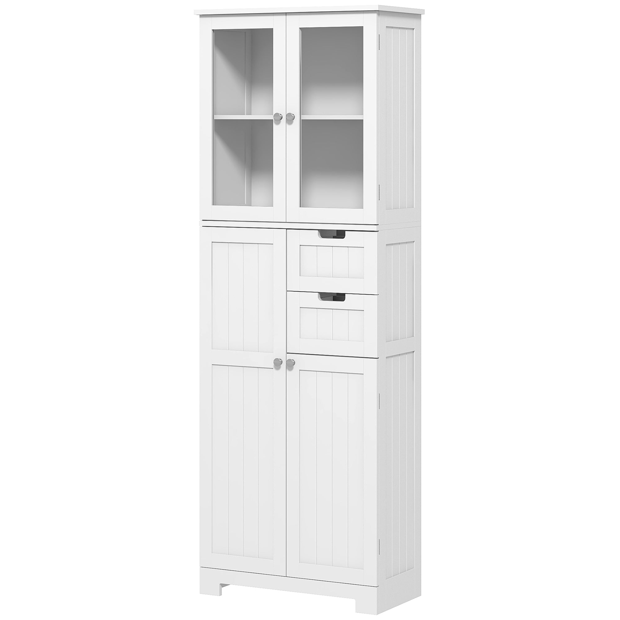 Bathroom Column, Modern High Bathroom Storage Cabinet with Glass Doors, Cupboards, Drawers and Adjustable Shelves, Bathroom Cabinet, Kitchen, Living Room, 60 x 30 x 170 cm, White