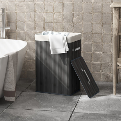 Bamboo Foldable Laundry Hamper with Lid, Handles, and Removable Bag for Bathroom 40x30x60 cm Dark Grey