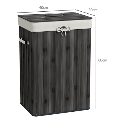 Bamboo Foldable Laundry Hamper with Lid, Handles, and Removable Bag for Bathroom 40x30x60 cm Dark Grey