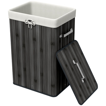Bamboo Foldable Laundry Hamper with Lid, Handles, and Removable Bag for Bathroom 40x30x60 cm Dark Grey