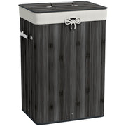 Bamboo Foldable Laundry Hamper with Lid, Handles, and Removable Bag for Bathroom 40x30x60 cm Dark Grey
