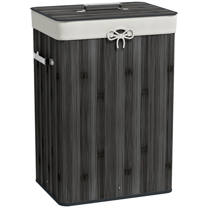 Bamboo Foldable Laundry Hamper with Lid, Handles, and Removable Bag for Bathroom 40x30x60 cm Dark Grey