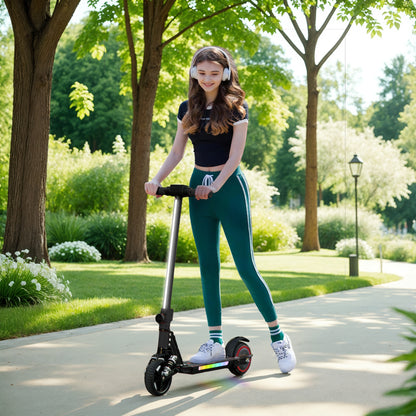 SPORTNOW Electric Scooter for Kids 6-14 Years Old, Foldable Electric Scooter for Kids, Max Speed 14 km/h Range of 6 km with Dual Brake, Colored Lights, Aluminum, Black
