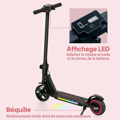 SPORTNOW Electric Scooter for Kids 6-14 Years Old, Foldable Electric Scooter for Kids, Max Speed 14 km/h Range of 6 km with Dual Brake, Colored Lights, Aluminum, Black