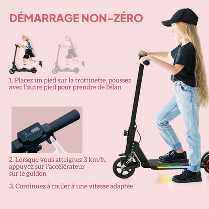 SPORTNOW Electric Scooter for Kids 6-14 Years Old, Foldable Electric Scooter for Kids, Max Speed 14 km/h Range of 6 km with Dual Brake, Colored Lights, Aluminum, Black