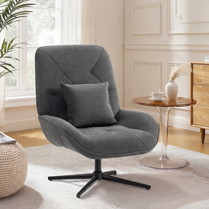 Swivel Chair with Lumbar Pillow, Chenille Upholstery, High Back, Steel Legs — Dark Gray
