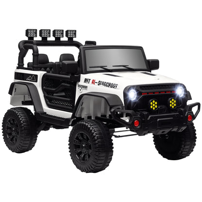 Electric Car for Children +3 Years All-Terrain Kids Electric Car with 12V Battery Remote Control Amortized Wheels Bluetooth LED Headlights Horn Music White