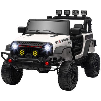 Electric Car for Children +3 Years All-Terrain Kids Electric Car with 12V Battery Remote Control Amortized Wheels Bluetooth LED Headlights Horn Music White