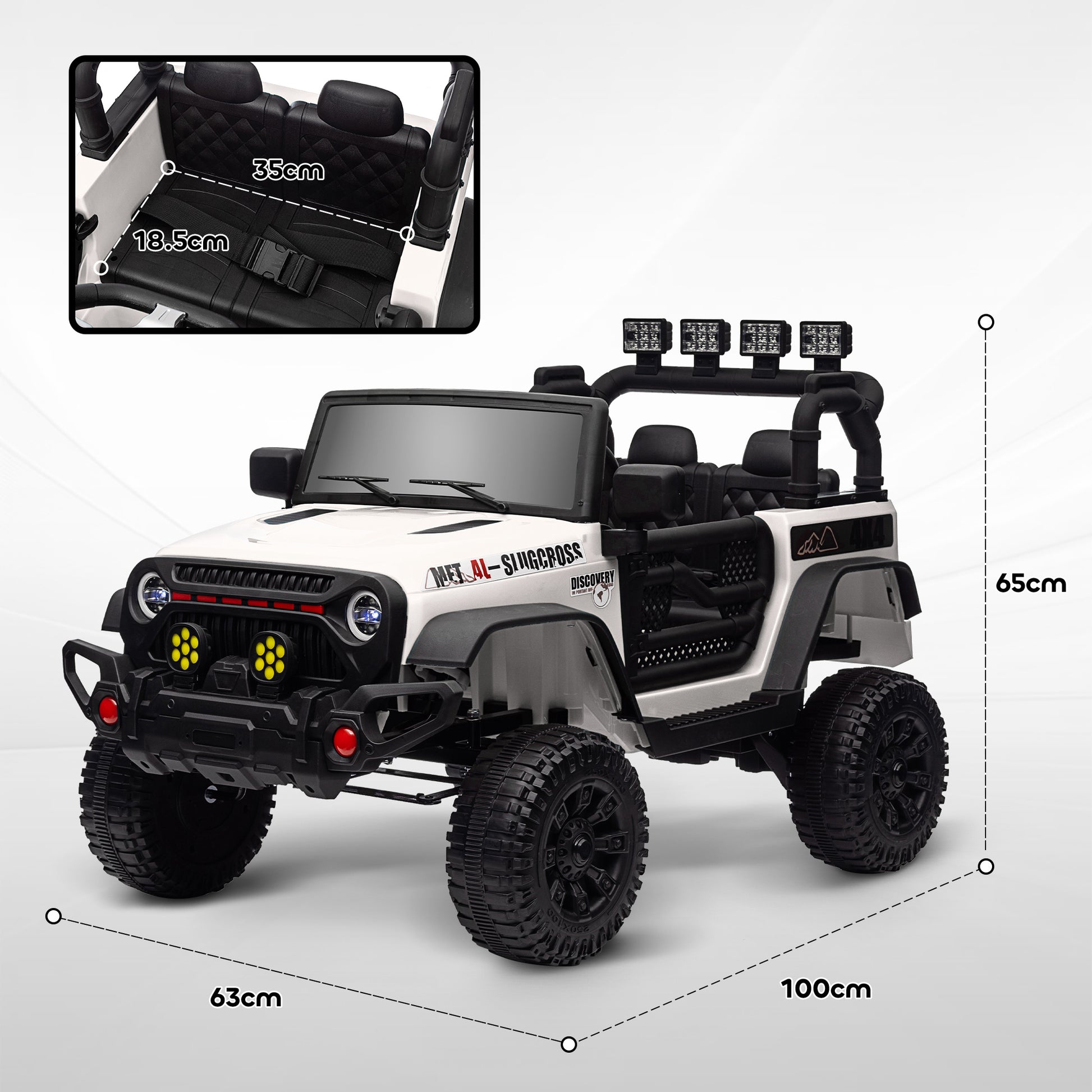 Electric Car for Children +3 Years All-Terrain Kids Electric Car with 12V Battery Remote Control Amortized Wheels Bluetooth LED Headlights Horn Music White