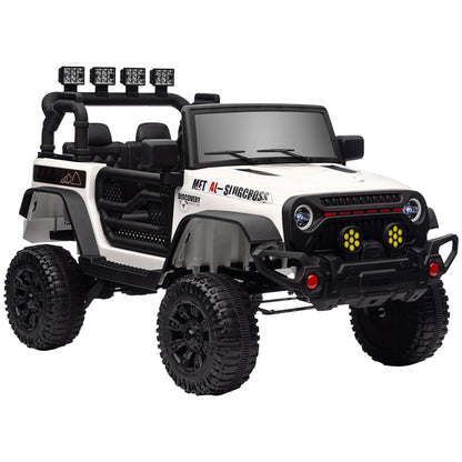 Electric Car for Children +3 Years All-Terrain Kids Electric Car with 12V Battery Remote Control Amortized Wheels Bluetooth LED Headlights Horn Music White