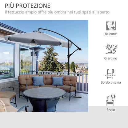Offset Garden Umbrella 2.7x2.7m with Adjustable Canopy, Cross Base, Air Vents, Crank, Tilted Patio Umbrella in Metal and Polyester, for Yard Terrace, Dark Gray