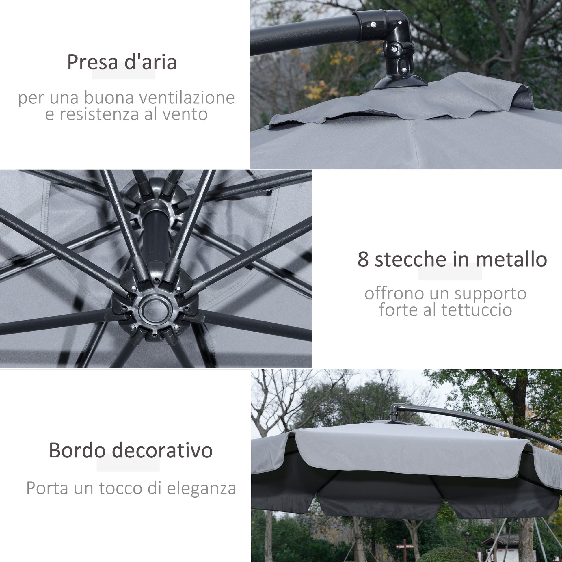 Offset Garden Umbrella 2.7x2.7m with Adjustable Canopy, Cross Base, Air Vents, Crank, Tilted Patio Umbrella in Metal and Polyester, for Yard Terrace, Dark Gray