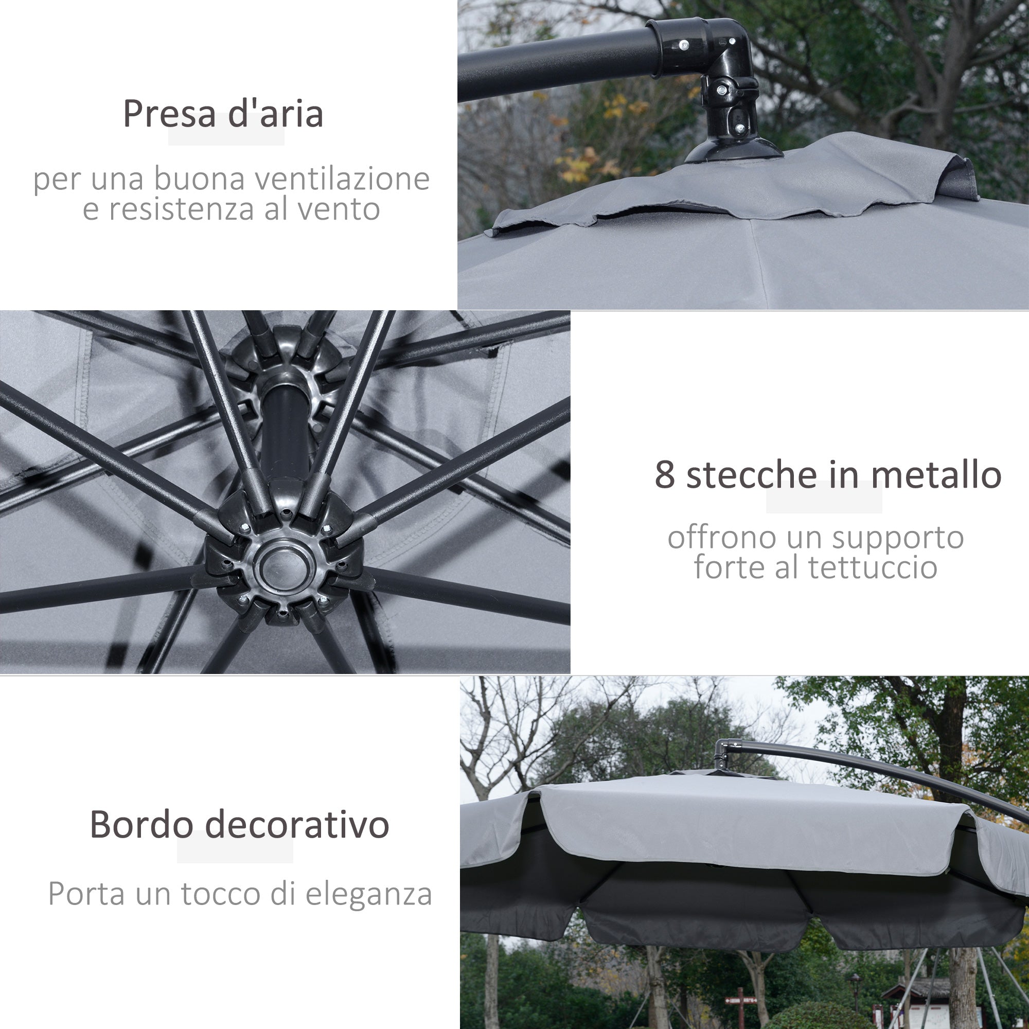 Offset Garden Umbrella 2.7x2.7m with Adjustable Canopy, Cross Base, Air Vents, Crank, Tilted Patio Umbrella in Metal and Polyester, for Yard Terrace, Dark Gray