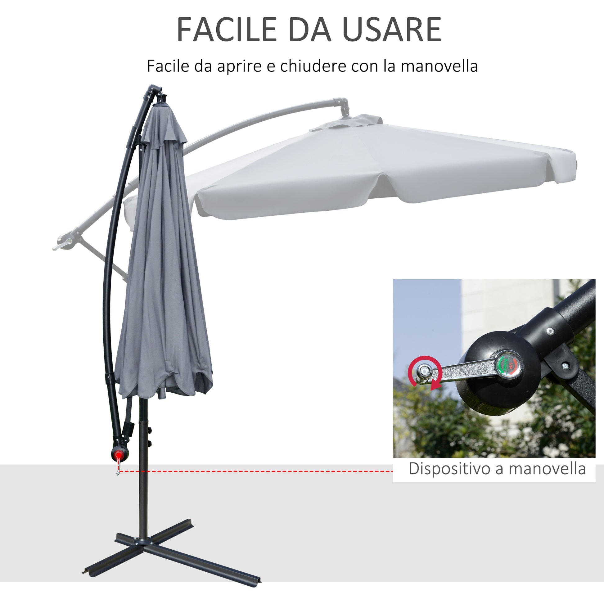Offset Garden Umbrella 2.7x2.7m with Adjustable Canopy, Cross Base, Air Vents, Crank, Tilted Patio Umbrella in Metal and Polyester, for Yard Terrace, Dark Gray