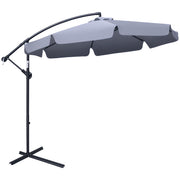 Offset Garden Umbrella 2.7x2.7m with Adjustable Canopy, Cross Base, Air Vents, Crank, Tilted Patio Umbrella in Metal and Polyester, for Yard Terrace, Dark Gray