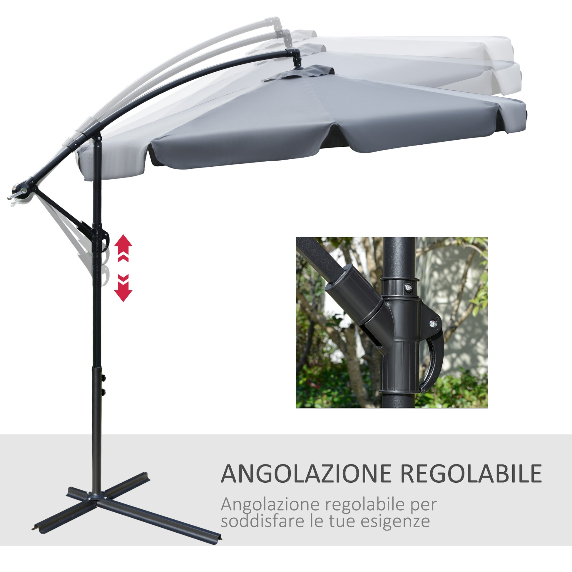 Offset Garden Umbrella 2.7x2.7m with Adjustable Canopy, Cross Base, Air Vents, Crank, Tilted Patio Umbrella in Metal and Polyester, for Yard Terrace, Dark Gray