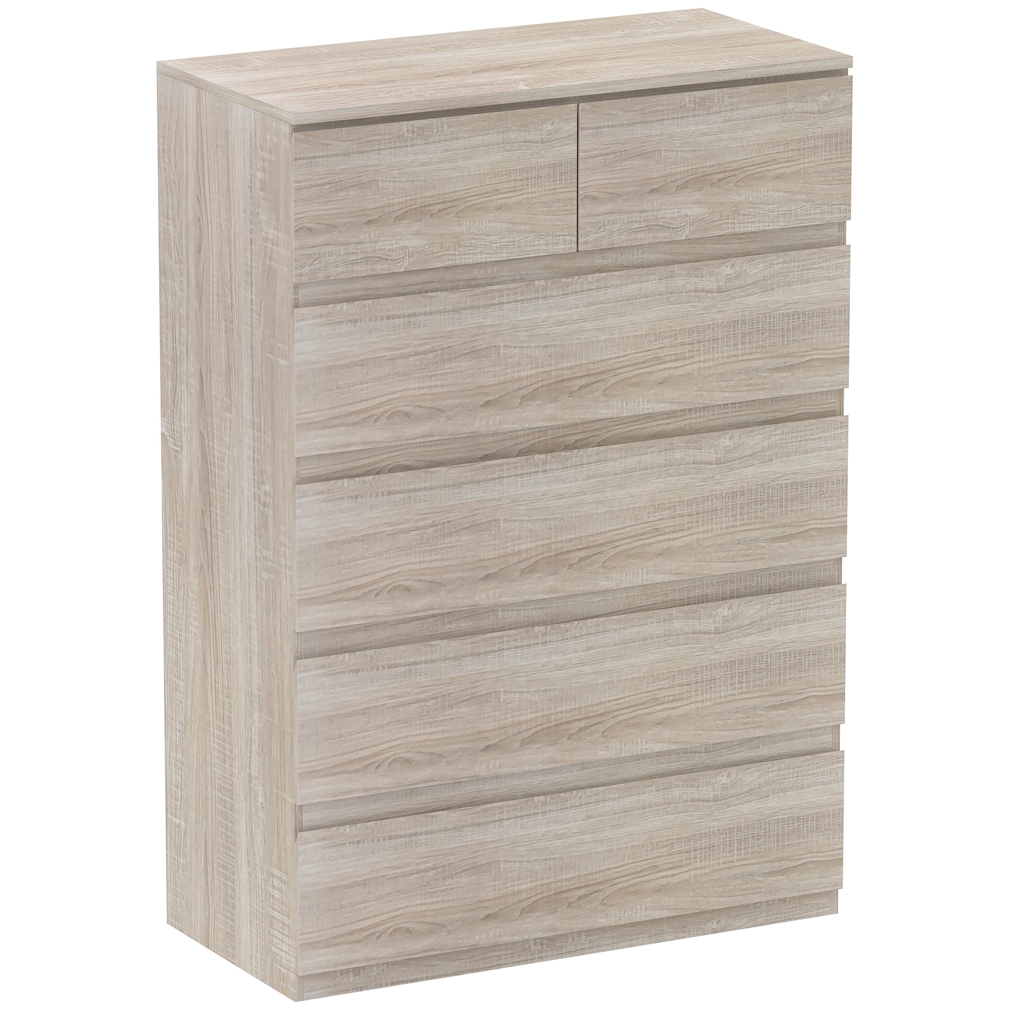 6-Drawer Chest of Drawers Storage Unit with Minimalist Handleless Design - 80 x 39 x 115 cm - Natural Wood