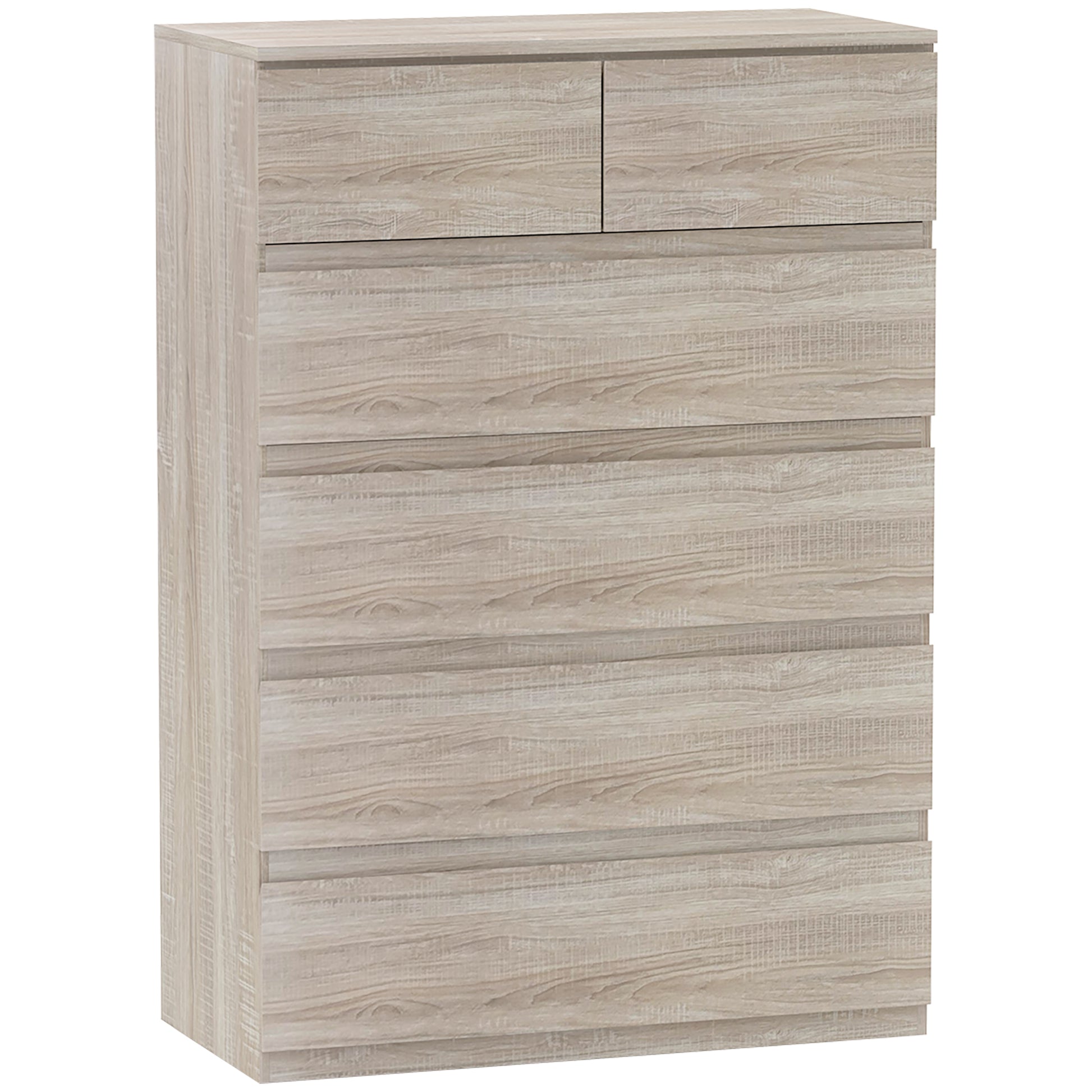 6-Drawer Chest of Drawers Storage Unit with Minimalist Handleless Design - 80 x 39 x 115 cm - Natural Wood