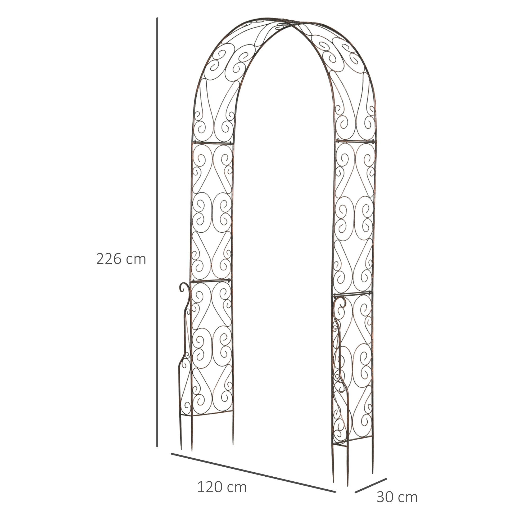 Garden Arch Rose Arch Vintage Wrought Iron Style 120L x 30W x 226H cm Black Copper-Aged Metal Epoxy